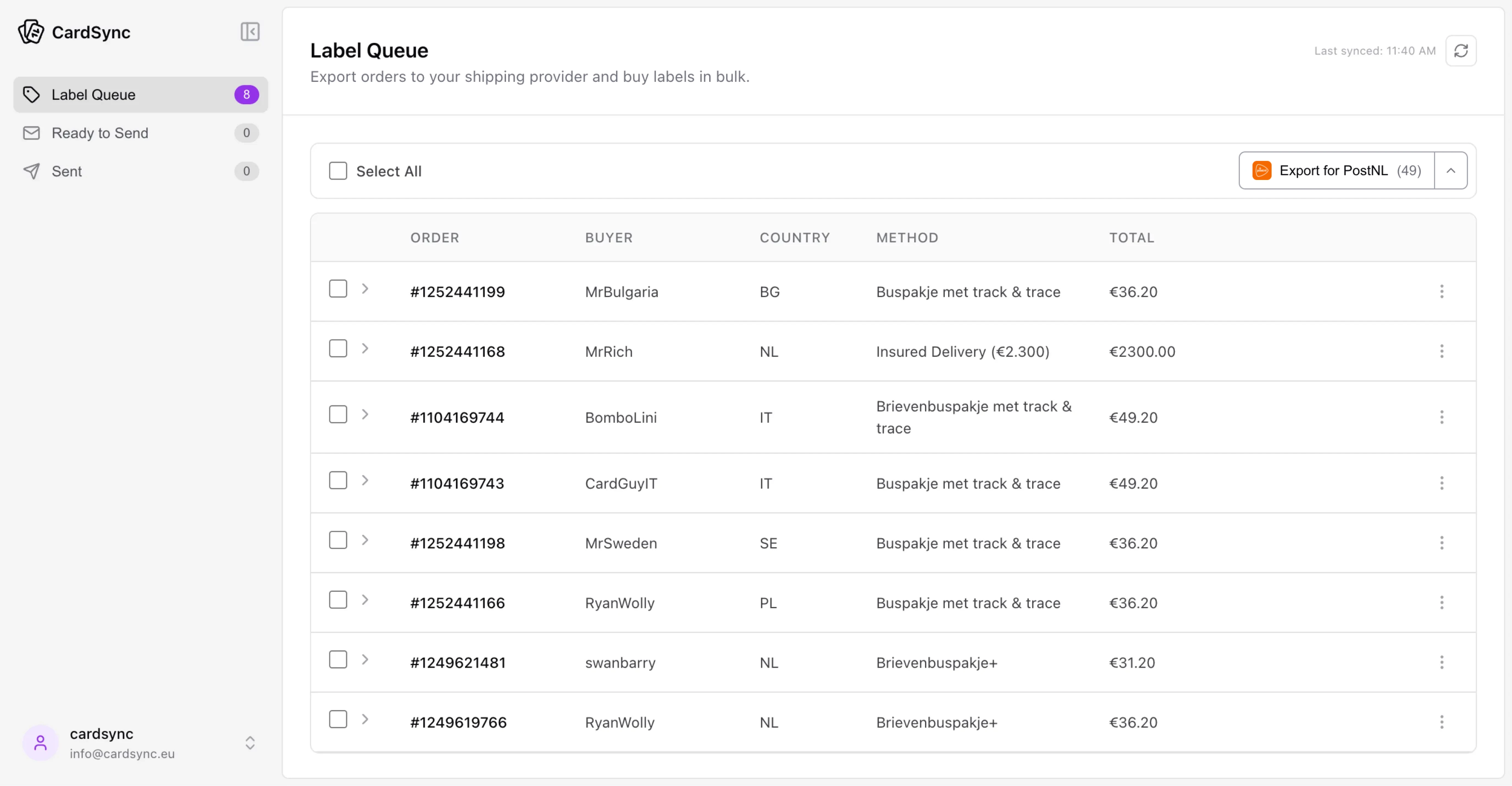 CardSync Dashboard - Label Queue